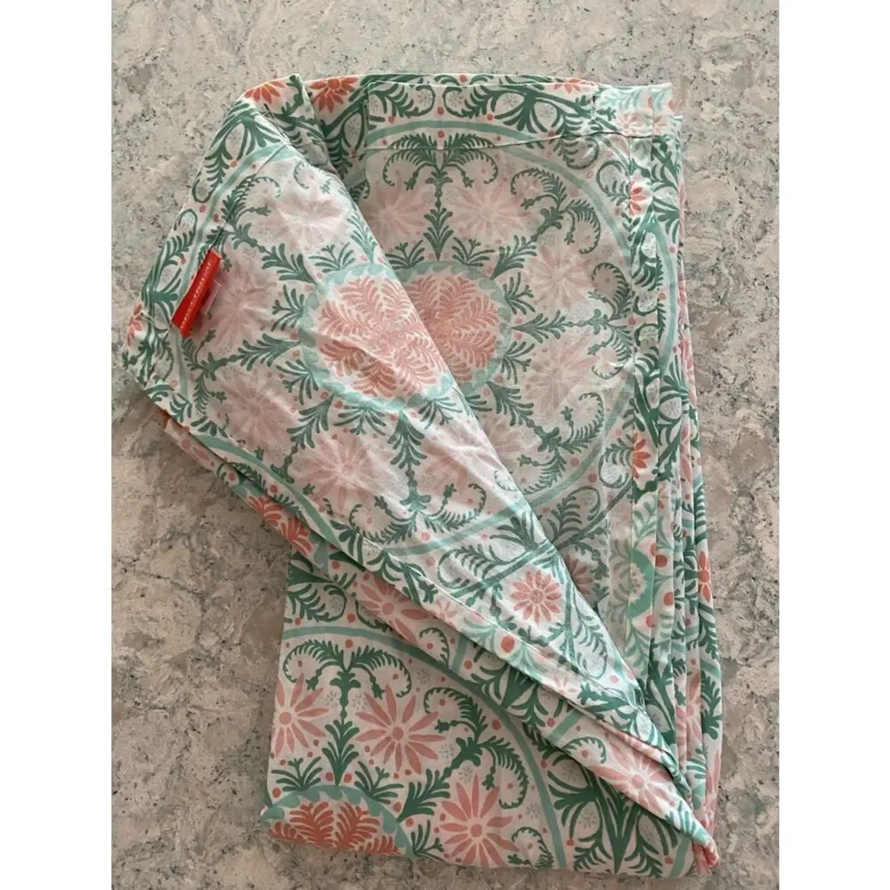 Opalhouse Medallion Green and Coral Floral with tassels Shower Curtain